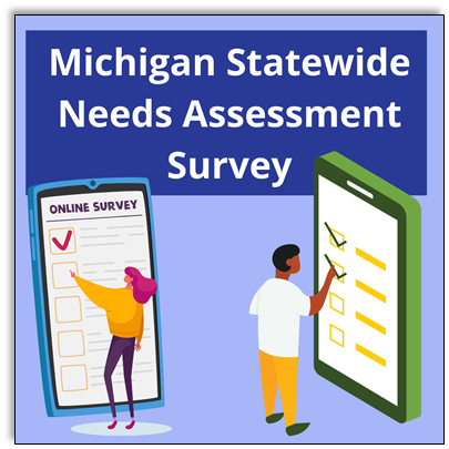 People filling out phone surveys. Caption: Michigan Statewide Needs Assessment Survey